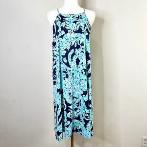 Lilly Pulitzer Dress Margot Swing Tassel Trim Knee Length High Tide Blue Size L